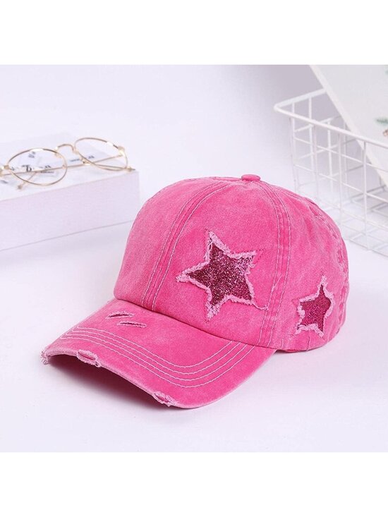 〽️Women\'s Hot Pink High Ponytail Baseball Cap Trucker Bad Hair Day Adjustable main image 4